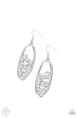PRISMATIC POKER FACE - WHITE RHINESTONE SILVER EARRINGS - FASHION FIX NOVEMBER 2021 - PAPARAZZI
