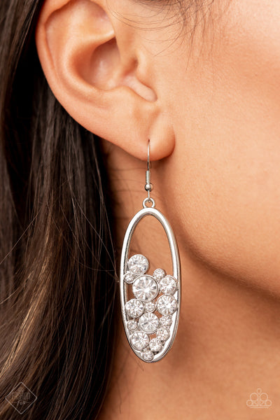 PRISMATIC POKER FACE - WHITE RHINESTONE SILVER EARRINGS - FASHION FIX NOVEMBER 2021 - PAPARAZZI