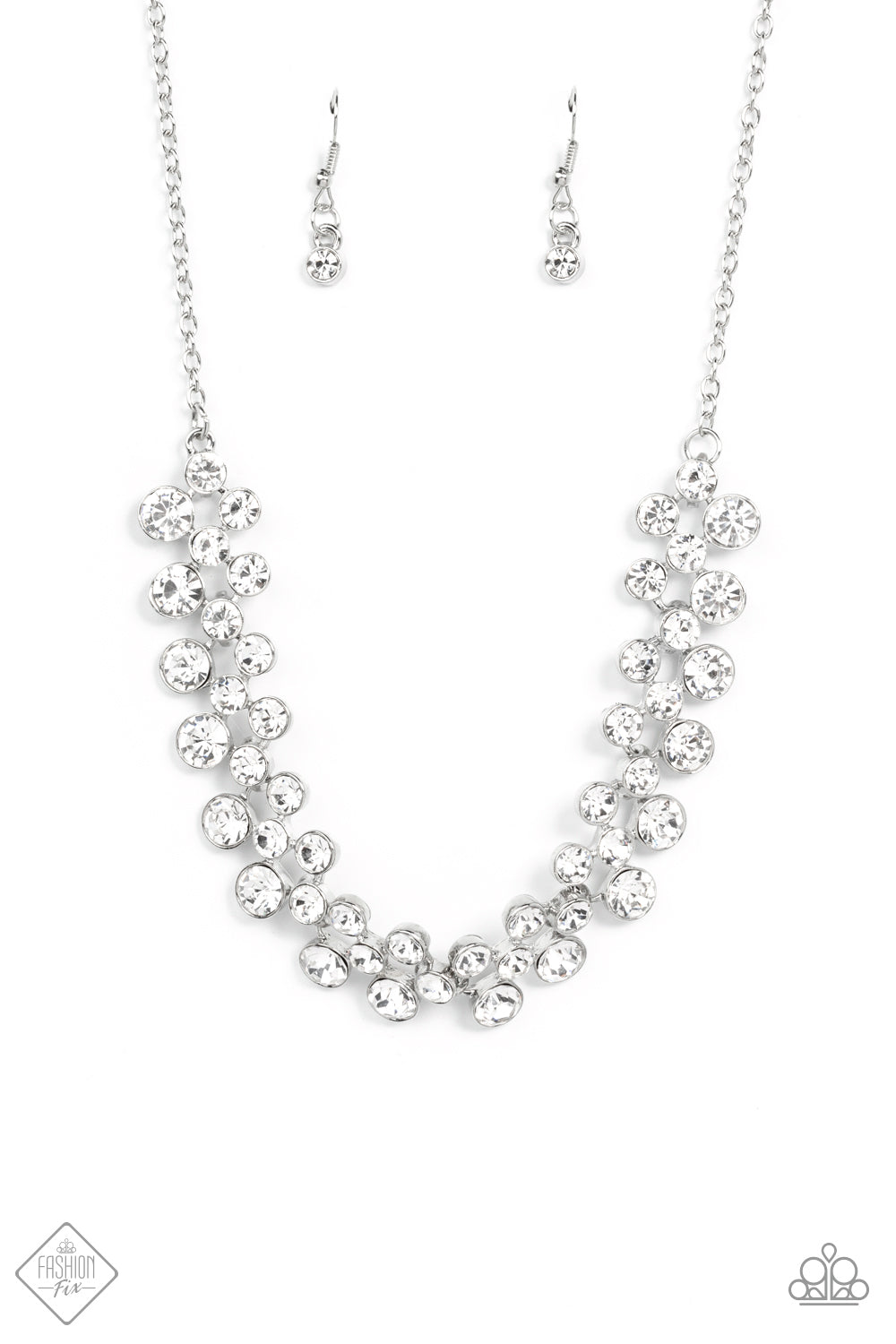 WON THE LOTTERY - WHITE RHINESTONE SILVER NECKLACE - FASHION FIX NOVEMBER 2021 - PAPARAZZI