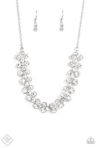 WON THE LOTTERY - WHITE RHINESTONE SILVER NECKLACE - FASHION FIX NOVEMBER 2021 - PAPARAZZI