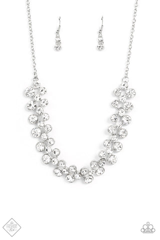 WON THE LOTTERY - WHITE RHINESTONE SILVER NECKLACE - FASHION FIX NOVEMBER 2021 - PAPARAZZI