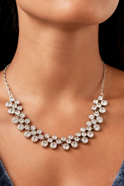 WON THE LOTTERY - WHITE RHINESTONE SILVER NECKLACE - FASHION FIX NOVEMBER 2021 - PAPARAZZI