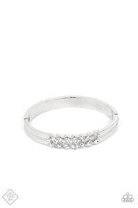 DOUBLED DOWN DAZZLE - WHITE RHINESTONE SILVER HINGED BRACELET - FASHION FIX NOVEMBER 2021 - PAPARAZZI