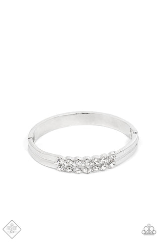 DOUBLED DOWN DAZZLE - WHITE RHINESTONE SILVER HINGED BRACELET - FASHION FIX NOVEMBER 2021 - PAPARAZZI