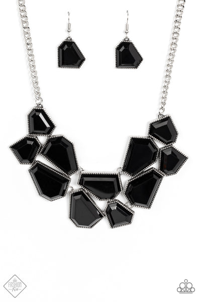 Double-DEFACED - Black Geometric Beads Silver Necklace - Paparazzi - Fashion Fix January 2022