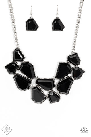 Double-DEFACED - Black Geometric Beads Silver Necklace - Paparazzi - Fashion Fix January 2022