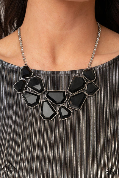 Double-DEFACED - Black Geometric Beads Silver Necklace - Paparazzi - Fashion Fix January 2022
