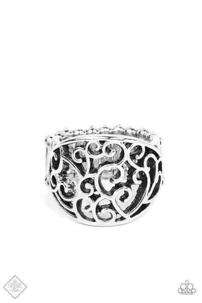 DREAMY DATE NIGHT - SILVER FILIGREE RING - PAPARAZZI - FASHION FIX OCTOBER 2021