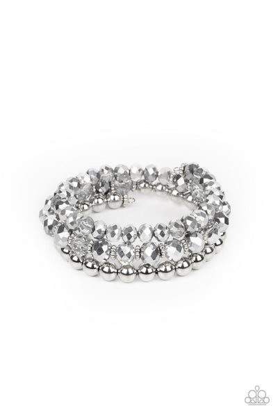 GIMME GIMME - SILVER HEMATITE AND RHINESTONE GEM SILVER COIL BRACELET - PAPARAZZI