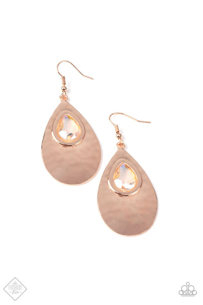 TRANQUIL TROVE - ROSE GOLD IRIDESCENT GEM TEARDROP EARRINGS - PAPARAZZI - FASHION FIX SEPTEMBER 2021