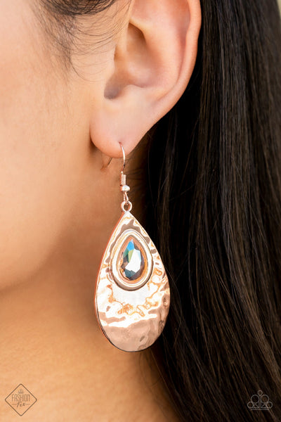 TRANQUIL TROVE - ROSE GOLD IRIDESCENT GEM TEARDROP EARRINGS - PAPARAZZI - FASHION FIX SEPTEMBER 2021