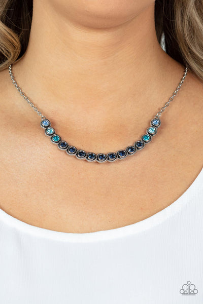 THROWING SHADES - BLUE OMBRE RHINESTONE SILVER NECKLACE - PAPARAZZI