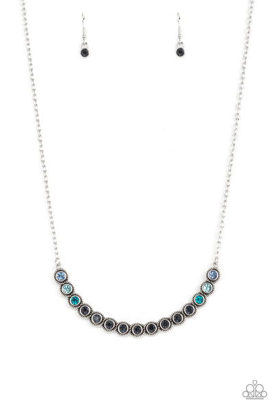 THROWING SHADES - BLUE OMBRE RHINESTONE SILVER NECKLACE - PAPARAZZI