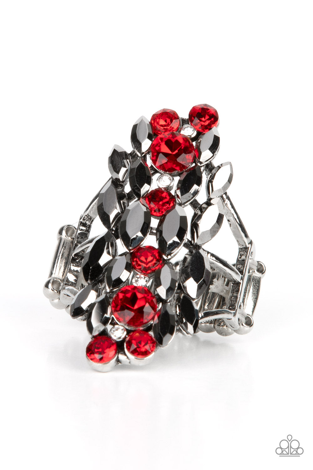 SMOKY SMOLDER - RED RHINSTONE SILVER RING - PAPARAZZI