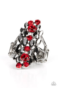 SMOKY SMOLDER - RED RHINSTONE SILVER RING - PAPARAZZI