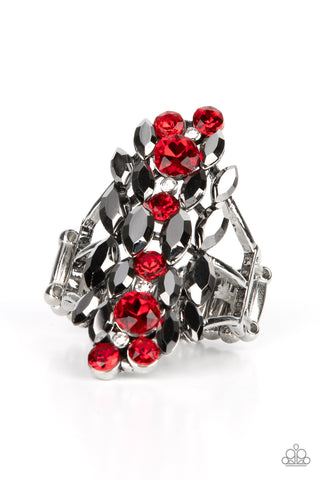 SMOKY SMOLDER - RED RHINSTONE SILVER RING - PAPARAZZI