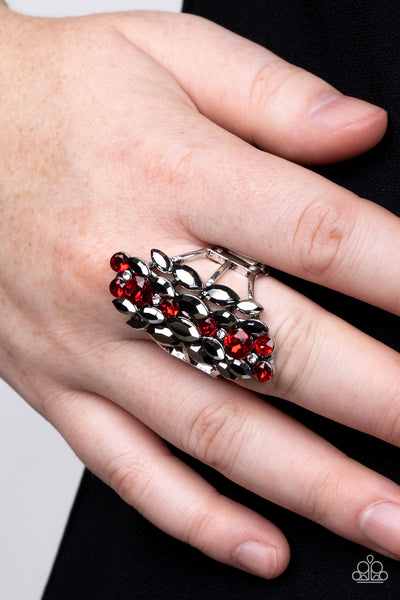 SMOKY SMOLDER - RED RHINSTONE SILVER RING - PAPARAZZI