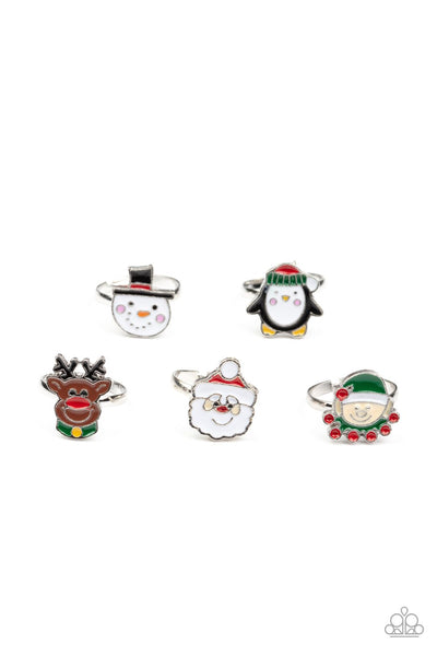 STARLET SHIMMER CHRISTMAS SANTA ELF DEER SNOWMAN PENGUIN RINGS - SET OF 5
