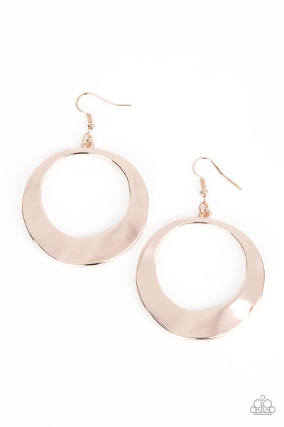 URBAN ECLIPSE - ROSE GOLD HAMMERED CIRCLE EARRINGS - PAPARAZZI