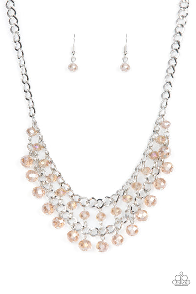 URBAN PALACE - BROWN IRIDESCENT CRYSTAL BEAD SILVER LAYERED NECKLACE - PAPARAZZI