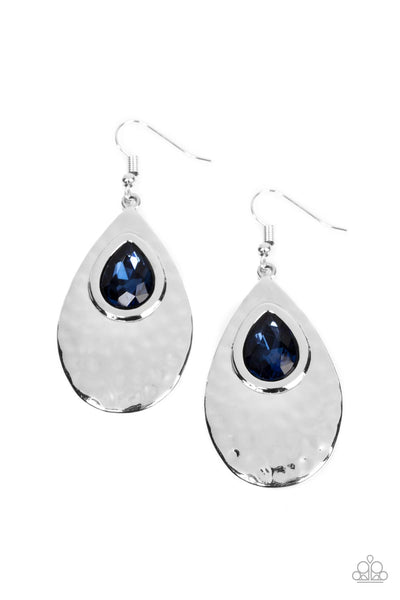 TRANQUIL TROVE - BLUE GEM SILVER TEARDROP EARRINGS - PAPARAZZI