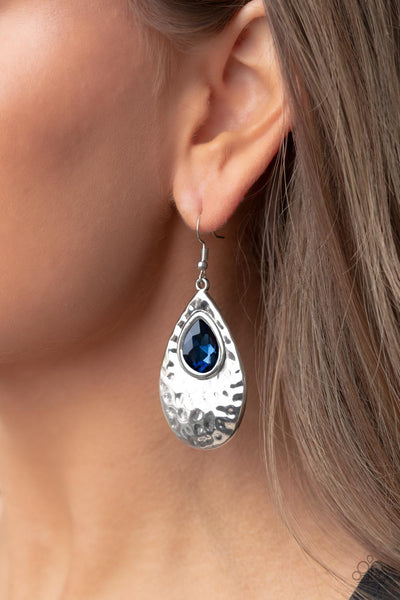 TRANQUIL TROVE - BLUE GEM SILVER TEARDROP EARRINGS - PAPARAZZI