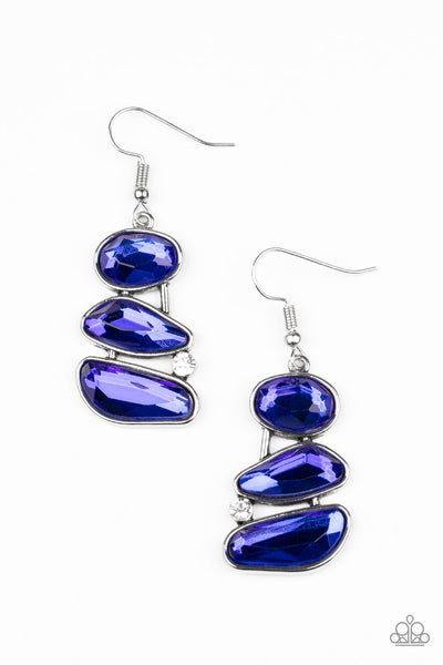 GEM GALAXY - BLUE GEM SILVER EARRINGS - PAPARAZZI