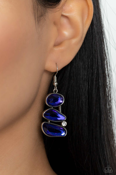 GEM GALAXY - BLUE GEM SILVER EARRINGS - PAPARAZZI