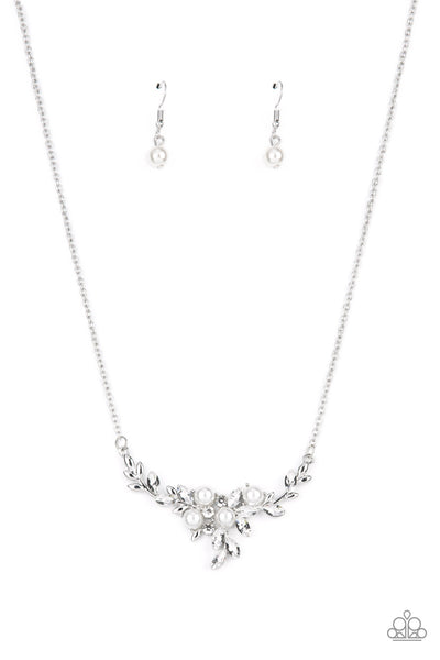 BECAUSE IM THE BRIDE - WHITE PEARL RHINESTONE SILVER NECKLACE - PAPARAZZI