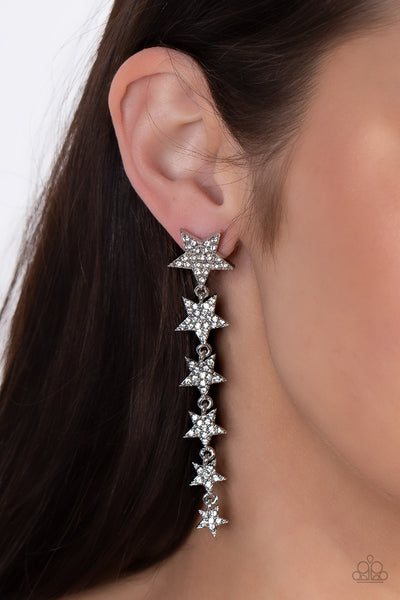 AMERICANA ATTITUDE - WHITE RHINESTONE SILVER STAR POST EARRINGS - PAPARAZZI