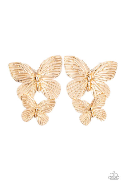 Blushing Butterflies - Gold Butterfly Post Earrings - Paparazzi