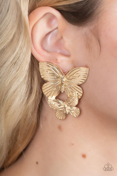 Blushing Butterflies - Gold Butterfly Post Earrings - Paparazzi