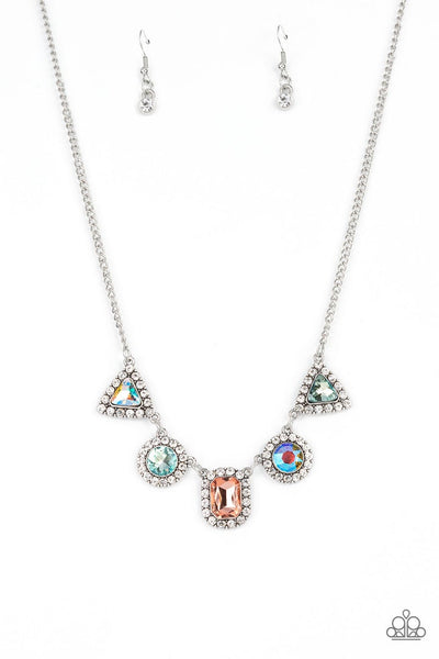 POSH PARTY AVENUE - MULTI GEM WHITE RHINESTONE NECKLACE - PAPARAZZI