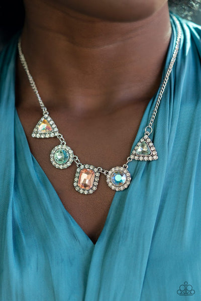 POSH PARTY AVENUE - MULTI GEM WHITE RHINESTONE NECKLACE - PAPARAZZI