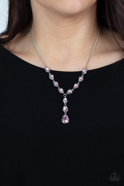 PARK AVENUE A-LISTER - PINK GEM SILVER Y NECKLACE - PAPARAZZI