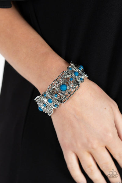 GOING, GOING, GONDOLA - BLUE BEAD SILVER STRETCHY BRACELET - PAPARAZZ