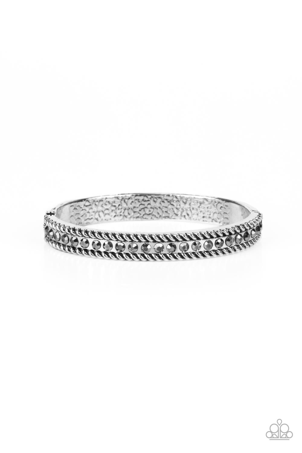 REBEL RENAISSANCE - SILVER HEMATITE RHINESTONE HINGED BRACELET - PAPARAZZI