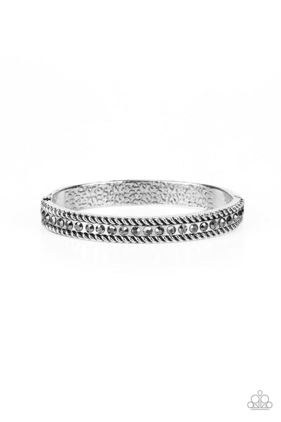 REBEL RENAISSANCE - SILVER HEMATITE RHINESTONE HINGED BRACELET - PAPARAZZI