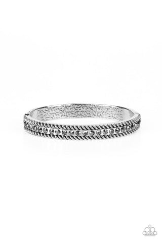 REBEL RENAISSANCE - SILVER HEMATITE RHINESTONE HINGED BRACELET - PAPARAZZI