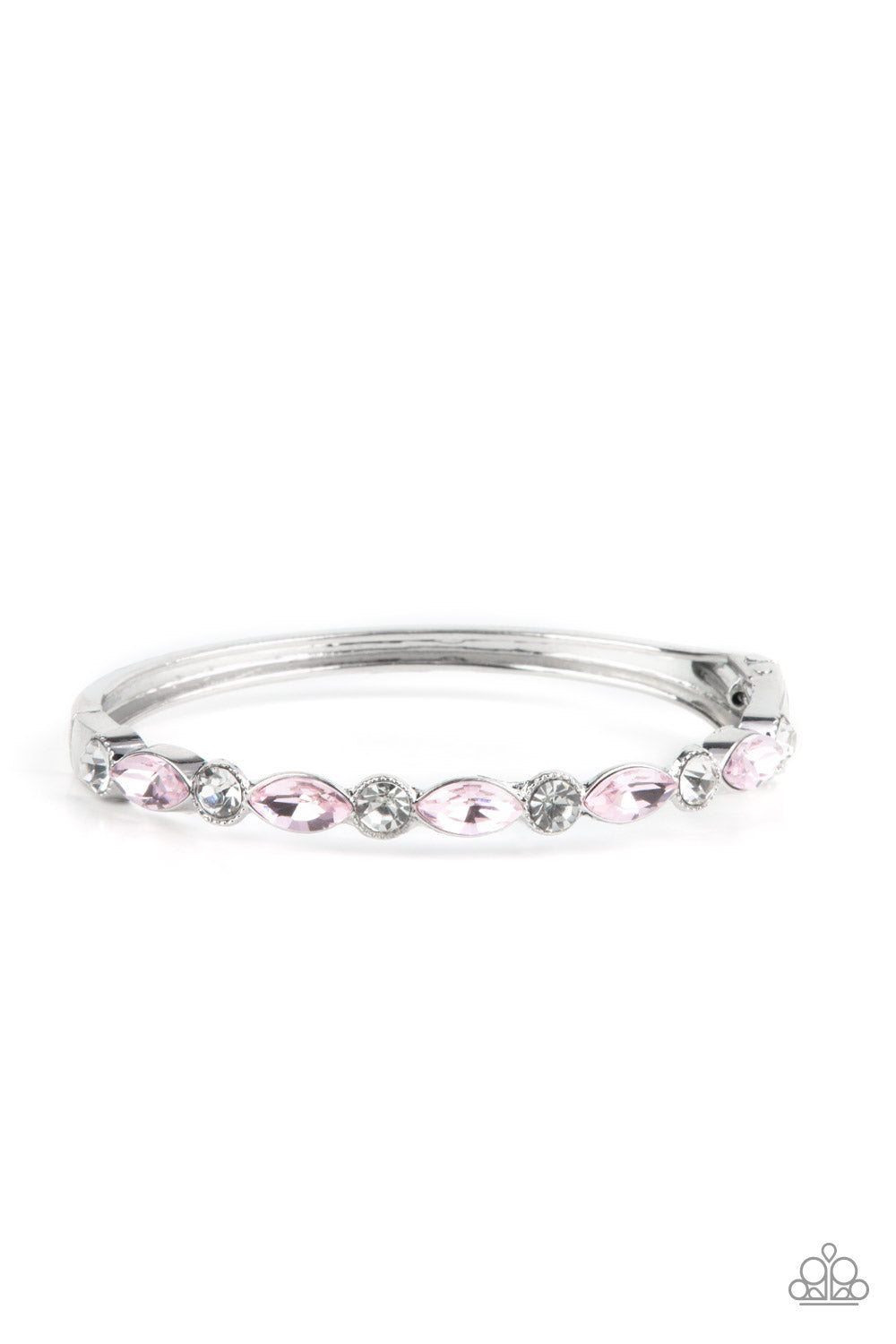 PETITELY POWERHOUSE - PINK AND WHITE RHINESTONE SILVER HINGED BRACELET - PAPARAZZI