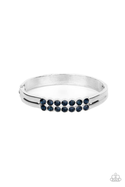 DOUBLED DOWN DAZZLE - BLUE RHINESTONE SILVER HINGED BRACELET - PAPARAZZI