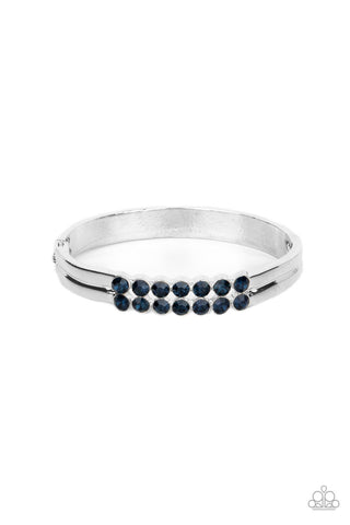 DOUBLED DOWN DAZZLE - BLUE RHINESTONE SILVER HINGED BRACELET - PAPARAZZI