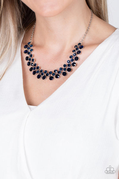 WON THE LOTTERY - BLUE RHINESTONE SILVER NECKLACE - PAPARAZZI
