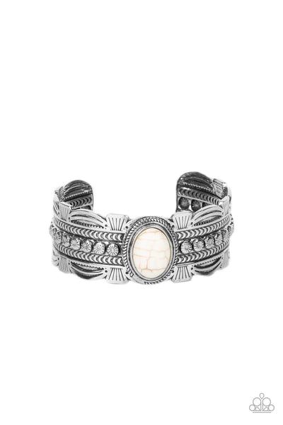 DESERT STROLL - WHITE STONE SILVER CUFF BRACELET - PAPARAZZI