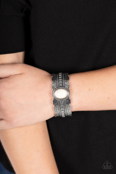DESERT STROLL - WHITE STONE SILVER CUFF BRACELET - PAPARAZZI