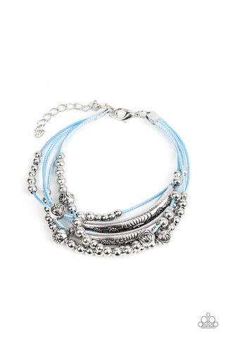 WANDERLUST WANDERESS - BLUE CORD SILVER BEAD BRACELET - PAPARAZZI