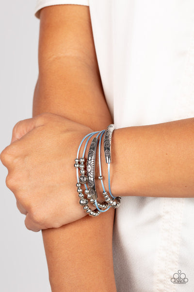WANDERLUST WANDERESS - BLUE CORD SILVER BEAD BRACELET - PAPARAZZI