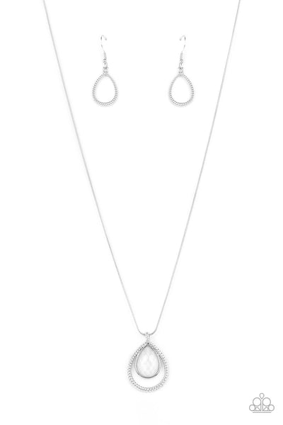 GORGEOUSLY GLIMMERING - WHITE TEARDROP GEM SILVER NECKLACE - PAPARAZZI