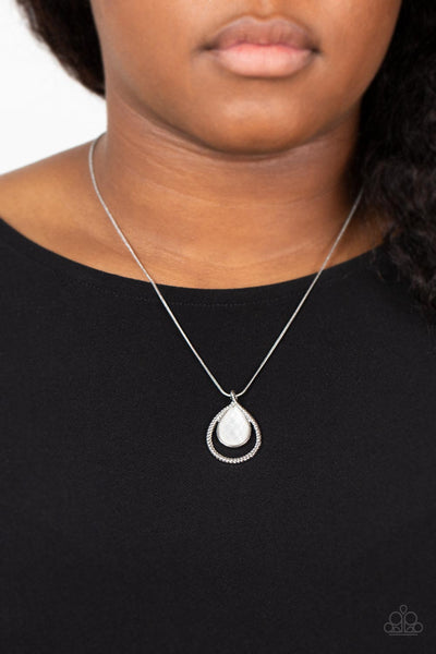 GORGEOUSLY GLIMMERING - WHITE TEARDROP GEM SILVER NECKLACE - PAPARAZZI