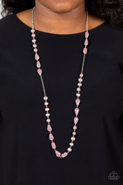 SHORELINE SHIMMER - PINK PEARL SILVER NECKLACE - PAPARAZZI